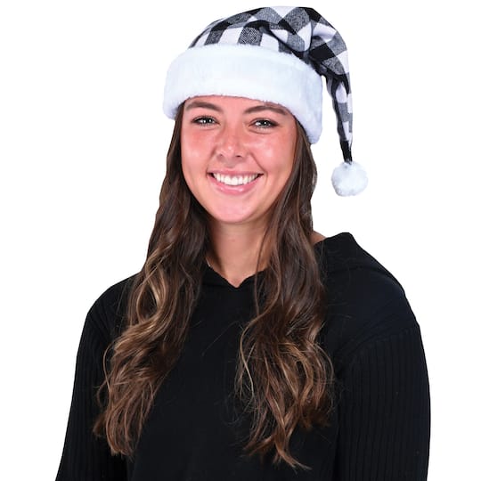 Besitle Black & White Plaid Santa Hats, 2ct.